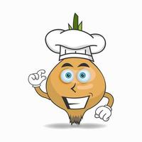 le personnage mascotte oignon devient chef. illustration vectorielle vecteur