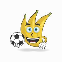 le personnage mascotte banane devient footballeur. illustration vectorielle vecteur