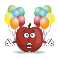 personnage mascotte pomme tenant un ballon. illustration vectorielle vecteur