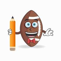 personnage de mascotte de football américain tenant un crayon. illustration vectorielle vecteur