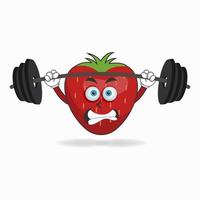 personnage mascotte fraise avec équipement de fitness. illustration vectorielle vecteur