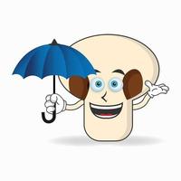 personnage de mascotte de champignons tenant un parapluie. illustration vectorielle vecteur