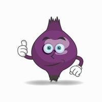 personnage de mascotte d'oignon violet avec le pouce en l'air. illustration vectorielle vecteur