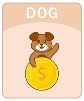 flashcard alphabet avec personnage de dessin animé de chien mignon. vecteur