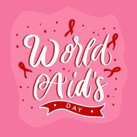 lettrage à la main de la journée mondiale du sida avec ruban arc dessiné à la main vecteur