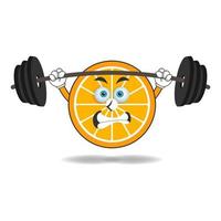 personnage mascotte orange avec équipement de fitness. illustration vectorielle vecteur