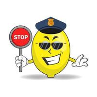 le personnage mascotte citron devient policier. illustration vectorielle vecteur