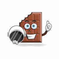 le personnage mascotte en chocolat devient astronaute. illustration vectorielle vecteur