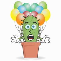 personnage de mascotte de cactus tenant un ballon. illustration vectorielle vecteur