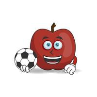 le personnage mascotte de pomme devient un joueur de football. illustration vectorielle vecteur