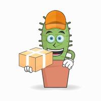 le personnage mascotte cactus est un livreur. illustration vectorielle vecteur