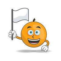 Mascotte de personnage orange tenant un drapeau blanc. illustration vectorielle vecteur