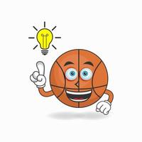 le personnage de mascotte de basket-ball avec une expression se fait une idée. illustration vectorielle vecteur