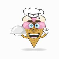 le personnage mascotte de la crème glacée devient chef. illustration vectorielle vecteur