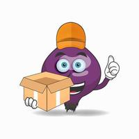 le personnage mascotte de l'oignon violet est un livreur. illustration vectorielle vecteur