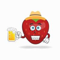 le personnage mascotte de fraise tient un verre rempli d'une boisson. illustration vectorielle vecteur