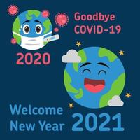 au revoir covid-19 et bienvenue 2021 vecteur