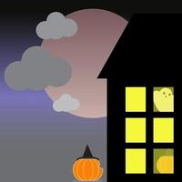 vecteur d'illustration de maison hantée avec chapeau noir citrouille halloween