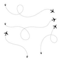 ligne de route pointillée d'avion le chemin de l'avion. voler avec une ligne pointillée à partir du point de départ et le long du vecteur de trajectoire