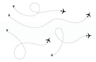 ligne de route pointillée d'avion le chemin de l'avion. voler avec une ligne pointillée à partir du point de départ et le long du vecteur de trajectoire