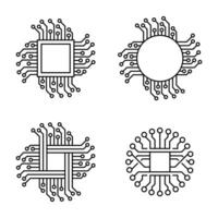 micro puce icône ensemble. vecteur illustration. circuit planche ou électronique carte mère. lignes et points connecter.