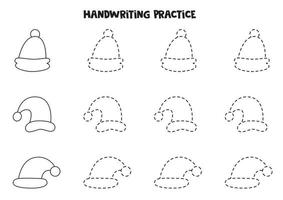 tracer des contours pour les enfants avec de jolies casquettes de Noël. pratique de l'écriture manuscrite. vecteur