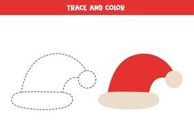 tracez et colorez une jolie casquette de père Noël. feuille de travail pour les enfants. vecteur