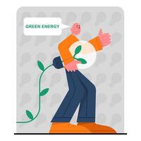 Masculin en portant ampoule et en utilisant vert lumière. énergie consommation dans Ménage vecteur