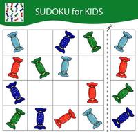 jeu de sudoku pour les enfants avec des images. bonbons avec emballage coloré. joyeux Noel et bonne année. vecteur. vecteur