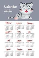 calendrier vertical 2022 pour les états-unis avec illustration de tigre, année de symbole vecteur