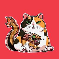 chinois dragon sur calicot chat corps vecteur illustration