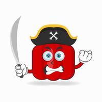 le personnage mascotte paprika rouge devient pirate. illustration vectorielle vecteur