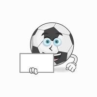personnage mascotte ballon de football tenant un tableau blanc. illustration vectorielle vecteur