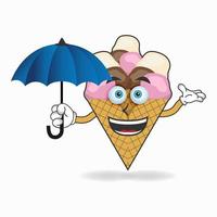 personnage de mascotte de crème glacée tenant un parapluie. illustration vectorielle vecteur