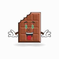 personnage de mascotte au chocolat avec une expression de gain d'argent. illustration vectorielle vecteur