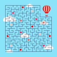 vecteur illustration. puzzle Jeu pour la Saint-Valentin journée. labyrinthe chercher pour cœurs. mouche dans une chaud air ballon, collecte tout le cœurs et trouver une façon en dehors de le Labyrinthe.