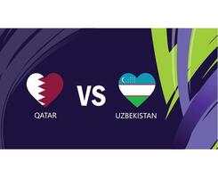 Qatar et Ouzbékistan rencontre cœur drapeaux asiatique nations 2023 emblèmes équipes des pays asiatique Football symbole logo conception vecteur illustration