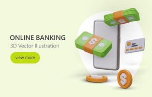 en ligne bancaire. La publicité modèle avec 3d illustration vecteur