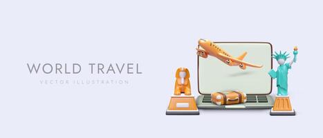 La publicité de site avec touristique prestations de service. choix de pays, visite, excursions vecteur