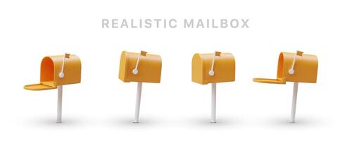 Jaune réaliste boîtes aux lettres avec élevé drapeau. 3d ensemble de Icônes pour messagers, courrier applications vecteur