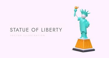 dessin animé 3d réaliste statue de liberté. atterrissage page pour Voyage Amérique vecteur