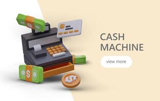 dessin animé 3d en espèces machine impression languette, billets de banque, crédit carte vecteur