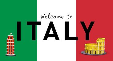 Bienvenue à Italie. vecteur affiche, une inscription sur Contexte de italien drapeau