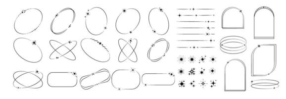 y2k géométrique formes ensemble . branché conception dans noir Couleur avec cadre, briller, étoile, lignes. esthétique rétro vecteur élément illustré pour bannières, social médias, affiche conception