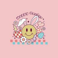 mignonne rétro illustration de content visage avec lapin oreilles pour Pâques vacances vecteur