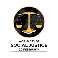 monde journée de social Justice célèbre chaque année de 20e février. Avocats Balance et légal un service rubans. bannière, affiche, carte, Contexte conception. vecteur