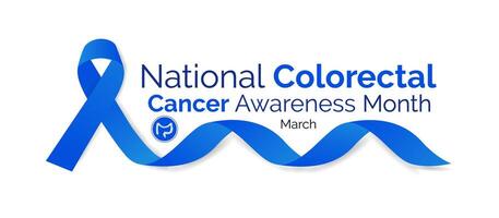 colorectal cancer conscience mois est mars. bannière, affiche, carte, Contexte conception avec bleu ruban et texte. vecteur illustration.