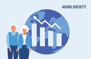 vieillissement société concept, monde population vieillissement car de faible naissance. en augmentant Sénior personnes âgées gens vecteur