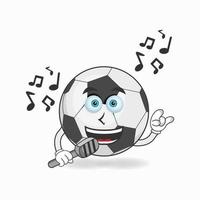le personnage mascotte du ballon de football chante. illustration vectorielle vecteur