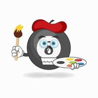 le personnage mascotte boule de billard devient peintre. illustration vectorielle vecteur